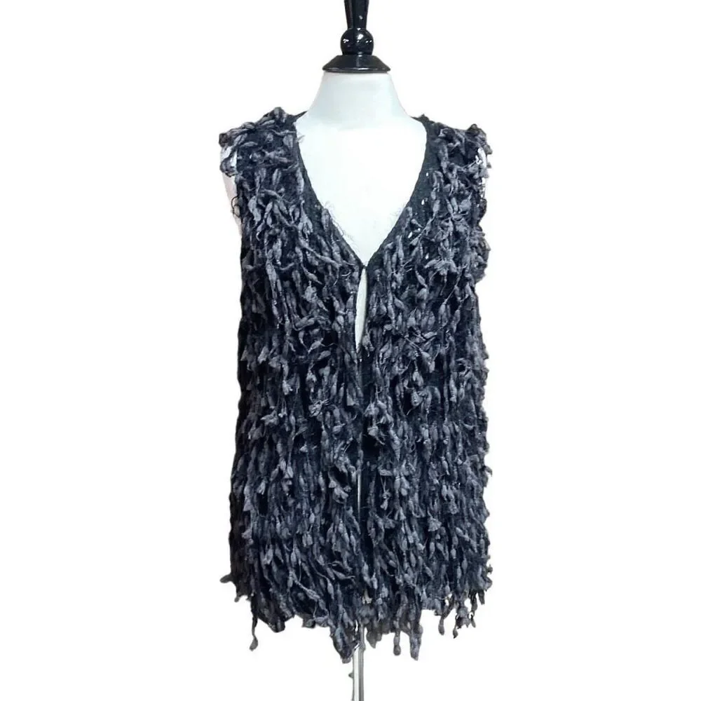 Loveriche Black & Gray Shag Sweater Vest Size Medium